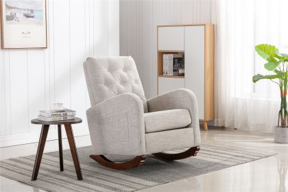 High Back Rocking Chair Nursery Chair .Comfortable Rocker Fabric Padded Seat .Modern High Back Armchair