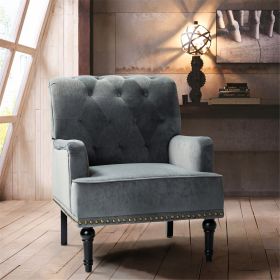 Dryades Armchair with Rubberwood Legs and Nailhead Trim