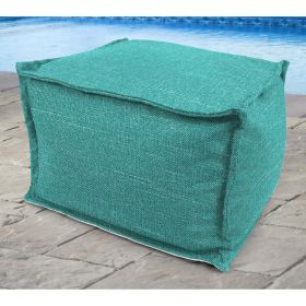 20" x 20" Tory Caribe Teal Solid Square Outdoor Pouf Ottoman with Flange