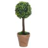 Artificial Boxwood Plants 2 pcs with Pots Ball Shaped Green 13"