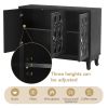 TREXM Sideboard with Glass Doors, 3 Door Mirrored Buffet Cabinet with Silver Handle for Living Room, Hallway, Dining Room (Black)