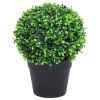 Artificial Boxwood Plants 2 pcs with Pots Ball Shaped Green 10.6"