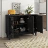 TREXM Sideboard with Glass Doors, 3 Door Mirrored Buffet Cabinet with Silver Handle for Living Room, Hallway, Dining Room (Black)